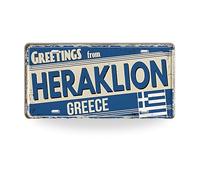 Plaque d'immatriculation des îles grecques - Impression vintage en métal - Villes grecques - Décoration d'intérieur méditerranéenne - Souvenir de voyage - Héraklion
