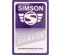 Plaque d'immatriculation en tôle "SIMSON-Garage" 20x30 cm, bleu/blanc