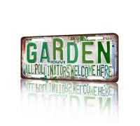 Plaque d'immatriculation vintage - Décoration murale de jardin « All Pollinators Welcome Here » - Pour maison, bureau, garage, bar, restaurant, salon, jardin, cour - 30,5 x 15,2 cm (25195)