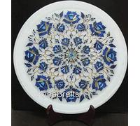 Plaque d'incrustation de pierres précieuses avec motif floral - 33 cm - Plaque décorative ronde en marbre blanc pour décoration de vitrine | Cadeau de luxe pour décoration d'intérieur
