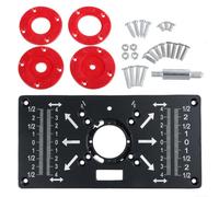 Plaque d'insertion de table de toupie pour bancs de travail du bois, matériau en alliage d'aluminium avec inserts en anneau ABS, 4 vis et goupille de positionnement, échelle de mesure précise