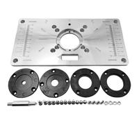 Plaque d'insertion pour table de toupie 235×120×8 mm en alliage d'aluminium + 4 bagues - noir