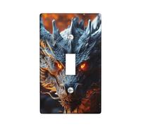 Plaque d'interrupteur 3D en forme de dragon - Tête d'animal cool - Feu mystique - Horreur - Gris et orange - En thermoplastique incassable - Pour salle de jeux et chambre à coucher - Prise électrique