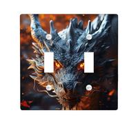 Plaque d'interrupteur 3D en forme de dragon - Tête d'animal cool - Feu mystique - Horreur - Gris et orange - Thermoplastique incassable - Pour salle de jeux et chambre à coucher - Double bascule
