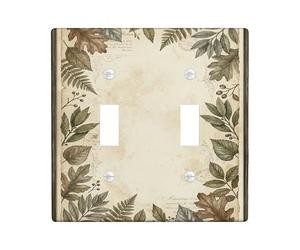 Plaque d'interrupteur à bascule double pour salle de bain - Chêne naturel rustique en plastique vert automne - Taille standard - Pour chambre à coucher, bureau, cuisine, entrée