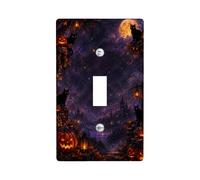 Plaque d'interrupteur à bascule effrayante Halloween chat et citrouilles | Citrouilles lumineuses, pleine lune mystérieuse, paysage gothique, décoration murale saisonnière, installation facile