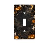 Plaque d'interrupteur à bascule effrayante Halloween fantôme et citrouilles | Esthétique lumineuse la nuit, scène de forêt effrayante, illustrations de fantômes fantaisie, accents saisonniers de maison