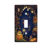 Plaque d'interrupteur à bascule fantaisie pour Halloween avec citrouilles | Illustration de forêt fantaisie, accents de citrouilles automnales, atmosphère mystique nocturne, décoration murale