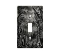 Plaque d'interrupteur à bascule gothique pour Halloween | Architecture gothique, scène de cimetière atmosphérique, décoration gothique savante, croquis d'encre complexe