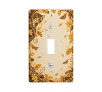 Plaque d'interrupteur à bascule Motif chaton d'automne | Chat tigré, feuilles de chêne, champignons des bois, papillons, thème forêt rustique, accents saisonniers pour la maison