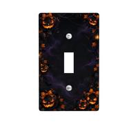 Plaque d'interrupteur à bascule motif citrouilles pour Halloween | Visages de citrouilles lumineuses, brouillard atmosphérique sombre, accents de ruban orange, détails de feuilles d'automne