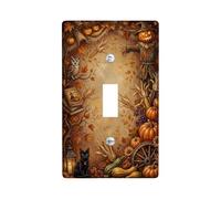 Plaque d'interrupteur à bascule motif épouvantail rustique | Feuilles d'automne, citrouilles, chat, chouette des bois, décoration de ferme, atmosphère d'automne rustique