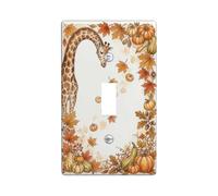 Plaque d'interrupteur à bascule Motif girafe d'automne et citrouilles | Art aquarelle girafe, citrouilles et bordure de feuille d'érable, thème saisonnier, décoration murale de ferme