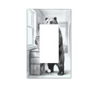 Plaque d'interrupteur à bascule simple en forme d'ours pour salle de bain - Panier rustique naturel - Sans plastique noir - Taille standard - Décoration pour nouvel appartement, maison, chambre à