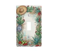 Plaque d'interrupteur à bascule Southwestern Cactus et Sombrero Art | Sombrero, piments, poterie Talavera, décoration sud-ouest, flore du désert