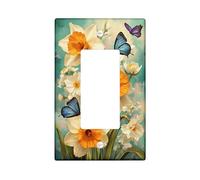 Plaque d'interrupteur à bascule unique en forme de jonquille - Motif papillon naturel - Jaune - Taille standard - Pour chambre à coucher, salle de bain, cuisine, entrée