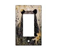 Plaque d'interrupteur à bascule unique en forme d'ours - Nature sauvage - Or noir - Automne - Plastique doré - Taille standard - Accents muraux pour nouvel appartement, maison, chambre à coucher