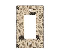 Plaque d'interrupteur à bascule unique en plastique marron - Motif ourson rustique - Fleur de fougère - Taille standard - Décoration pour la maison, le salon, la chambre à coucher, la salle de bain