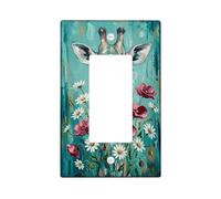 Plaque d'interrupteur à bascule unique en plastique turquoise motif girafe marguerites coquelicots printemps taille standard Accents muraux pour nouvel appartement, maison, chambre à coucher, bureau