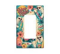 Plaque d'interrupteur à bascule unique motif ours polaire, planche de surf rétro tropicale, fleur d'hibiscus, turquoise, taille standard, en plastique, décoration pour nouvel appartement, maison