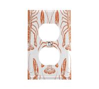 Plaque d'interrupteur à motif crevettes oranges en acier inoxydable durable, incassable, bord moderne, plaques murales duplex décoratives pour chambre à coucher, cuisine, maison