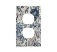 Plaque d'interrupteur à motif floral bleu en acier inoxydable durable incassable bord moderne plaques murales décoratives duplex pour chambre à coucher, cuisine, maison