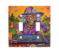 Plaque d'interrupteur colorée DJ Grandma - Motif floral vif pour décoration d'intérieur - Accessoire électronique amusant - Taille standard - Double bascule