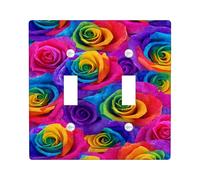 Plaque d'interrupteur colorée rose - Motif floral arc-en-ciel vif pour décoration d'intérieur - Plaques murales en thermoplastique - Taille standard - Double bascule