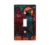 Plaque d'interrupteur/couvercles de prise de courant en forme de corbeau d'Halloween, design coloré en verre teinté pour décoration murale, plaques murales thermoplastique, taille standard à bascule