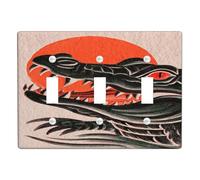 Plaque d'interrupteur crocodile noir et rouge motif animal sauvage pour décoration d'intérieur toute l'année, plaques murales thermoplastique, taille standard triple bascule