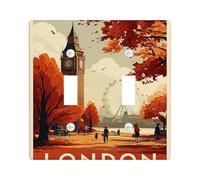 Plaque d'interrupteur d'automne Londres, décoration murale de style vintage avec Big Ben et arbres, parfaite pour la maison, taille standard double bascule
