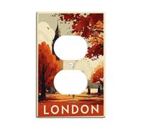 Plaque d'interrupteur d'automne Londres, décoration murale de style vintage avec Big Ben et arbres, parfaite pour les accents de maison, prise duplex simple de taille standard