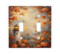 Plaque d'interrupteur double avec citation d'Halloween Phare d'automne | Feuilles d'érable, Jack-o'-lanternes, paysage d'automne, thème côtier, décoration murale saisonnière