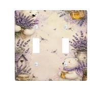 Plaque d'interrupteur double en plastique motif ours - Lavande, miel et printemps - Taille standard - Décoration pour chambre à coucher, salle de bain, cuisine, entrée