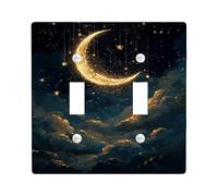 Plaque d'interrupteur double lune fantaisie, étoiles, nuages, nuit bleu foncé, taille standard, décoration pour chambre à coucher, salle de bain, cuisine, entrée