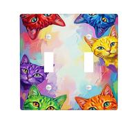 Plaque d'interrupteur double motif chats - Visages artistiques colorés - Sans plastique multicolore - Taille standard - Décoration pour salon, chambre à coucher, maison et bureau