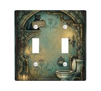 Plaque d'interrupteur double pour interrupteur de salle de bain en forme de chat, bougie de toilette gothique fantaisie, Halloween, bleu sarcelle, taille standard, plaque décorative pour maison, salon