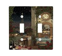 Plaque d'interrupteur double pour interrupteur de salle de bain Motif tour de Paris romantique vintage sans plastique vert Taille standard Décoration pour nouvel appartement, maison, chambre à coucher