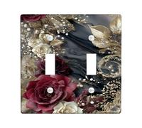 Plaque d'interrupteur double pour salle de bain - Élégante feuille vintage - En plastique noir - Taille standard - Décoration pour chambre à coucher, bureau, cuisine, entrée