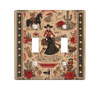 Plaque d'interrupteur double pour salle de bain, motif cheval - Style western vintage - Rose cactus - Sans plastique rouge - Taille standard - Décoration pour chambre à coucher, bureau, cuisine