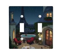Plaque d'interrupteur double pour salle de bain Motif tour de Paris - Romantique et élégant - En plastique bleu foncé - Taille standard - Pour chambre à coucher, bureau, cuisine, entrée