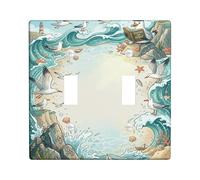 Plaque d'interrupteur double pour salle de bain - Motif vagues espiègles - En plastique bleu d'été - Taille standard - Pour chambre à coucher, bureau, cuisine, entrée