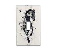 Plaque d'interrupteur dynamique cheval - Noir et blanc - Art équin pour décoration murale - Plaques murales thermoplastiques - Taille standard