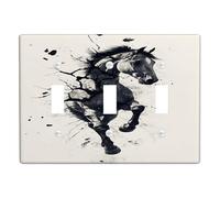Plaque d'interrupteur dynamique en forme de cheval - Art équin noir et blanc pour décoration murale - Plaques murales thermoplastiques - Taille standard - Triple bascule