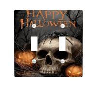 Plaque d'interrupteur effrayante pour Halloween, motif tête de mort noire et citrouille pour décoration murale, plaques murales en thermoplastique, taille standard, double bascule