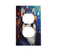 Plaque d'interrupteur en acier inoxydable durable avec motif chien portant des lunettes, incassable, bord moderne, plaques murales duplex décoratives pour chambre à coucher, cuisine, maison