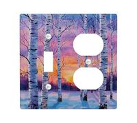 Plaque d'interrupteur en bouleau d'hiver, motif forêt douce violet et bleu pour décoration d'intérieur, plaques murales thermoplastique, taille standard à bascule duplex