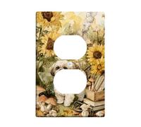 Plaque d'interrupteur en forme de chien tournesol - Motif floral beige chaud pour décoration d'intérieur - Plaques murales en thermoplastique - Prise duplex simple de taille standard