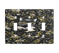 Plaque d'interrupteur fantaisie en forme de chat, motif floral noir avec joli chat de lecture, parfait pour la décoration de la maison, plaque murale thermoplastique, taille standard triple bascule