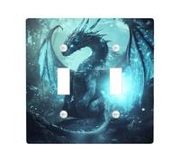 Plaque d'interrupteur fantaisie motif dragon - Créature mythique bleu aqua pour décoration de chambre, plaques murales en thermoplastique - Taille standard - Double bascule